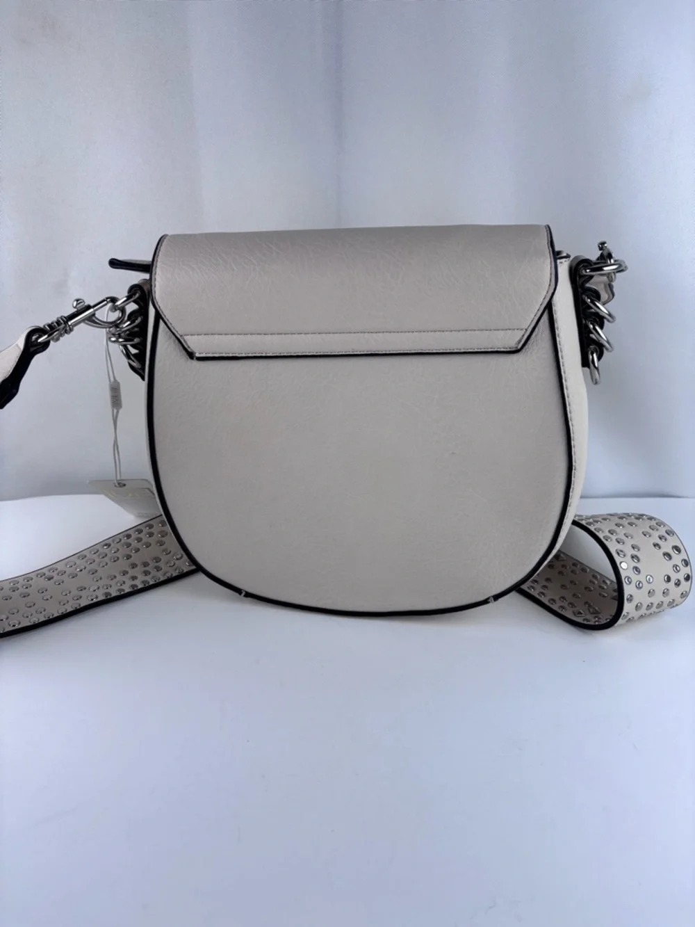 Urban Expressions Vegan Leather Saddle Bag - Studded Crossbody Strap Cream/Ivory - Picture 4 of 12